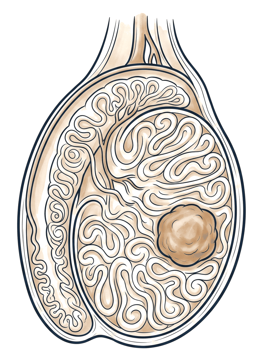 Testis kesitinde tümör (kitle) — testis kanseri